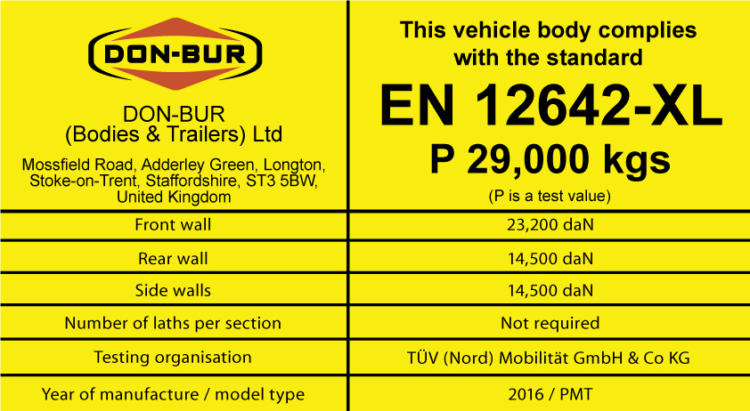 EN 12642-XL:2016 Curtain Label 