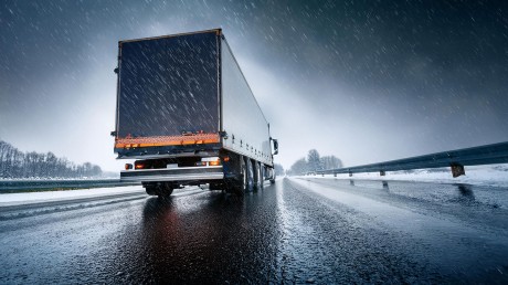 HGV Trailer On Wet Wintery Road